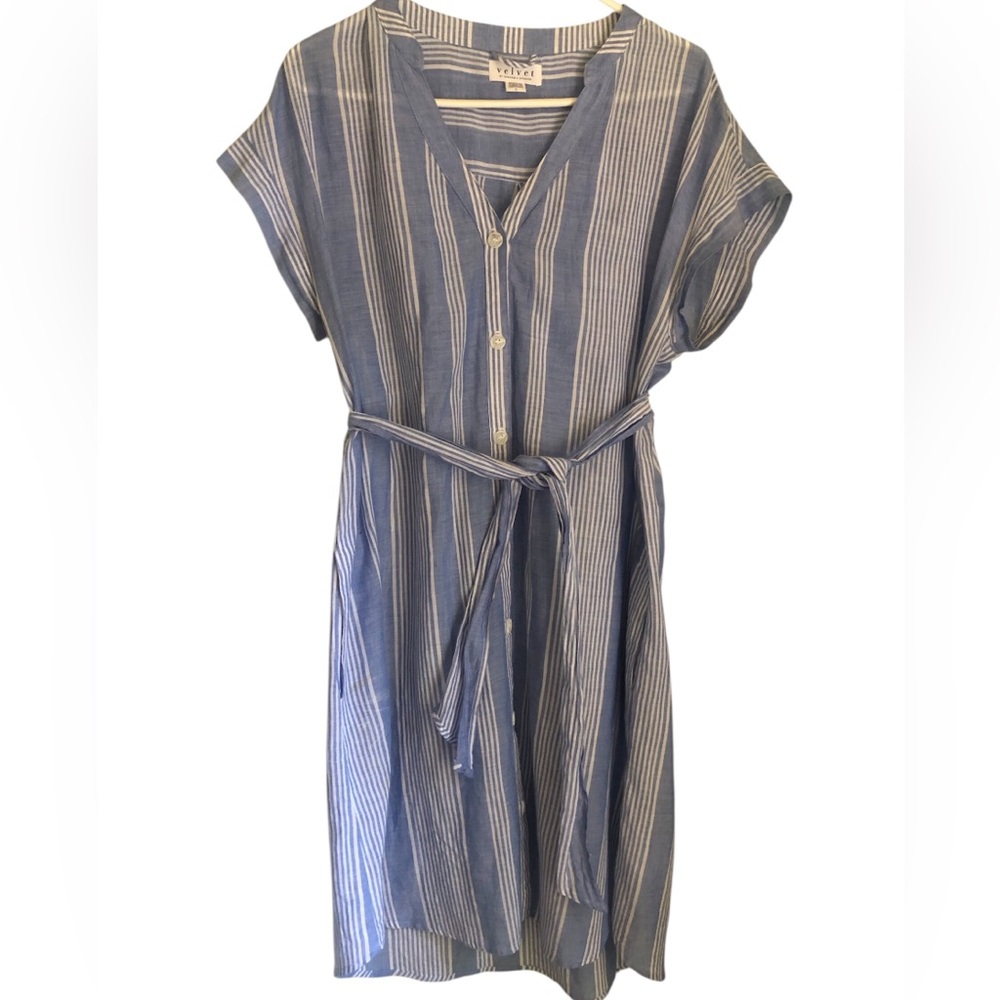 Velvet by Graham & Spencer Blue White Striped Shirt Dress Cotton Size L